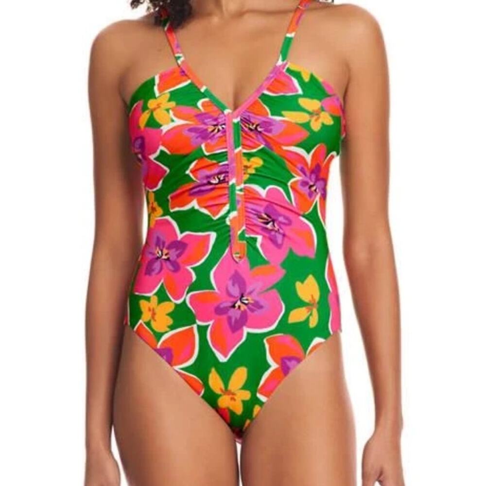 Sanctuary Super Bloom Shirred Front Mio Bathing Suit Multi Floral Size XS NWT